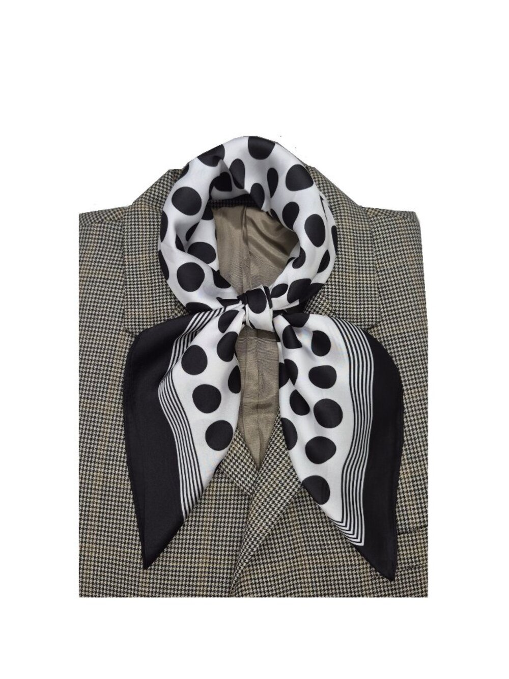 ✨Luxurious Retro Chic Silky Scarf Black White Polka Dot Geometric Print Square✨